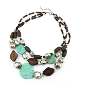 Turquoise and wood beaded Necklace